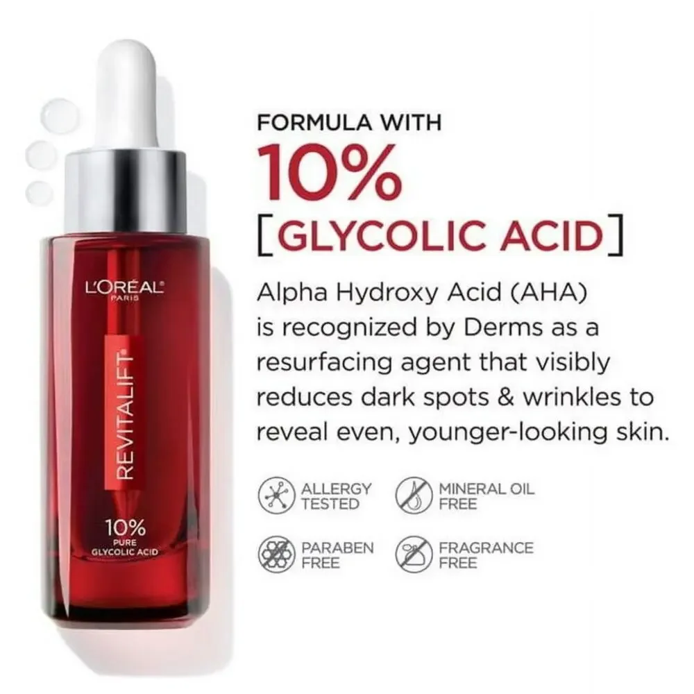 NEW Loreal Revitalift Glycolic Acid Serum 10% Exfoliating‎ Resurfacing Tone Glow